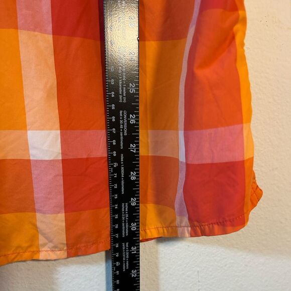 HELLY HANSEN MENS BUTTON FRONT SHIRT XL ORANGE white PLAID CHECK short sleeve - Picture 10 of 13